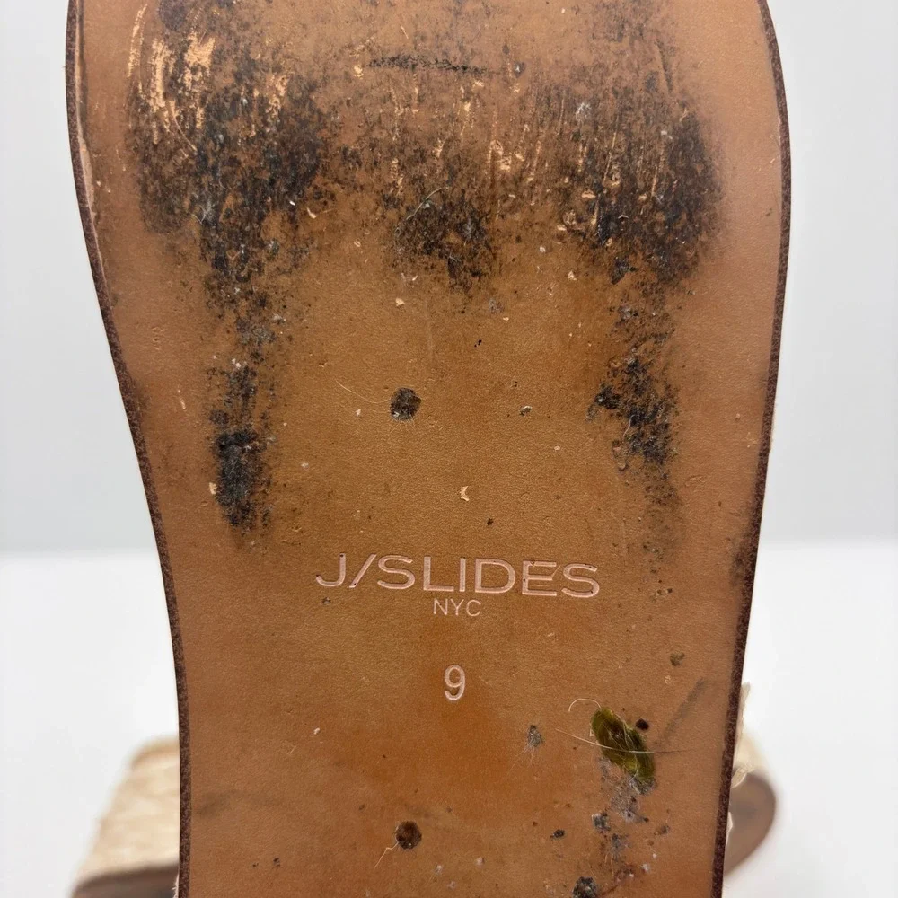 JSlides Tan Bree Rose Raffia Espadrille Platform Wedge Slide Sandals Womens 9
